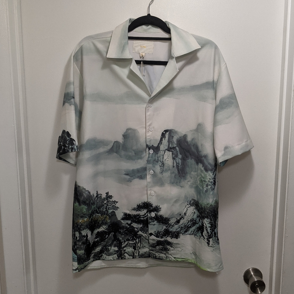 Y.T.G. LA Landscape Waterpaint Button Down Collar Shirt Rare NWT